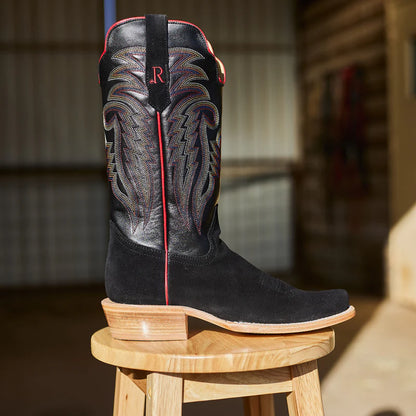 R. Watson Men’s Black Roughout Western Boots | Handmade Cowboy Boots | Cutter Toe Leather Boots RW8208-1