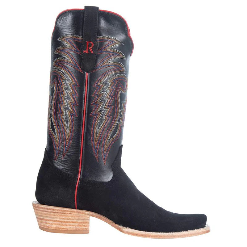R. Watson Men’s Black Roughout Western Boots | Handmade Cowboy Boots | Cutter Toe Leather Boots RW8208-1