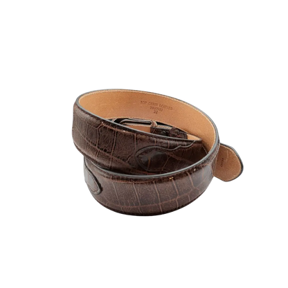 Stetson cognac crocodile embossed belt buckle detail
