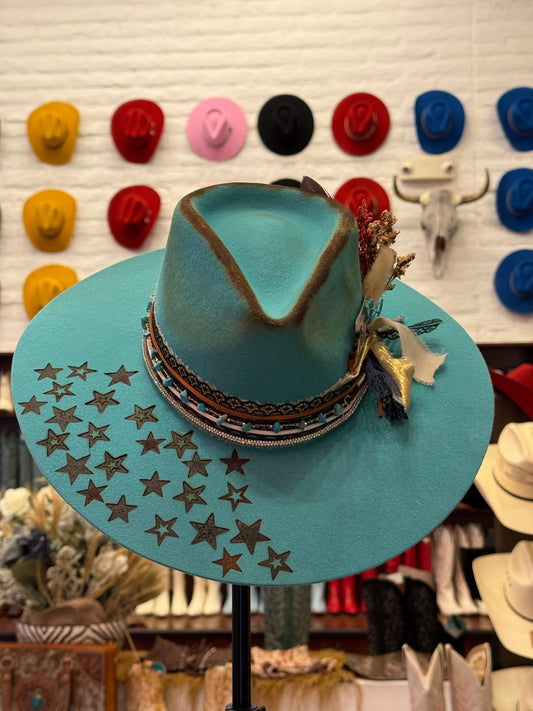 Turquoise Star Custom Cowboy Hat (100% Premium Wool) Last Rodeo Western Wear & Hat Bar