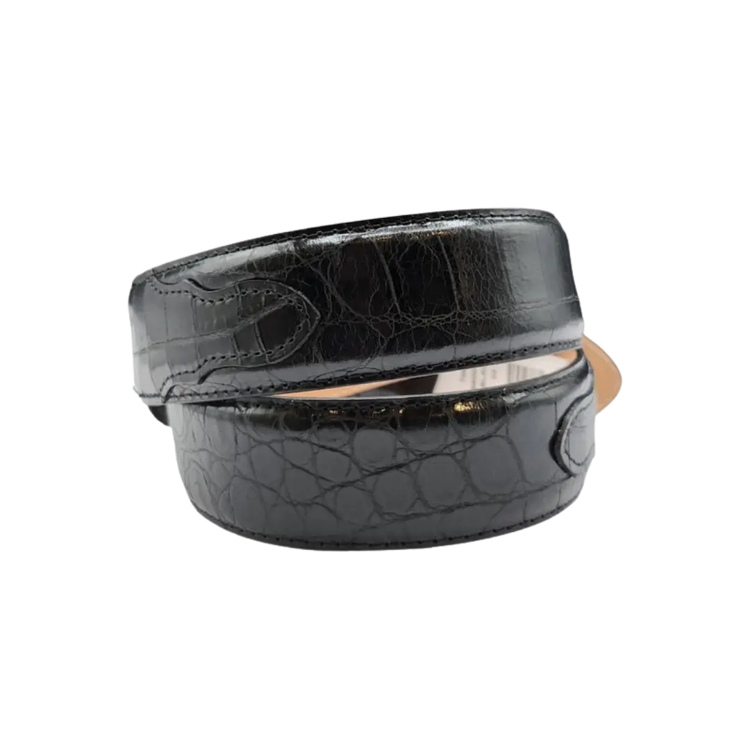 Stetson black crocodile embossed belt buckle detail