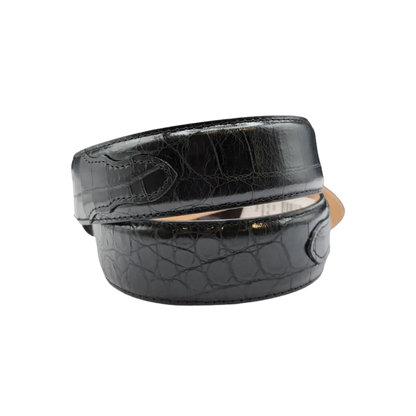 Stetson black crocodile embossed belt buckle detail