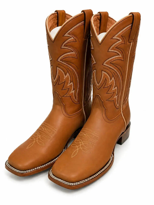 Men’s Tan Square Toe Western Boots – Classic Cowboy Leather Boots