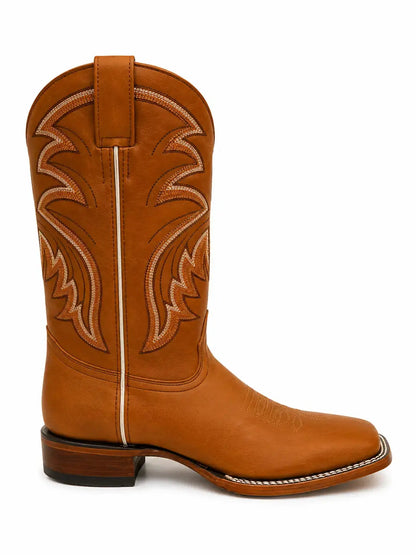 Men’s Tan Square Toe Western Boots – Classic Cowboy Leather Boots Side