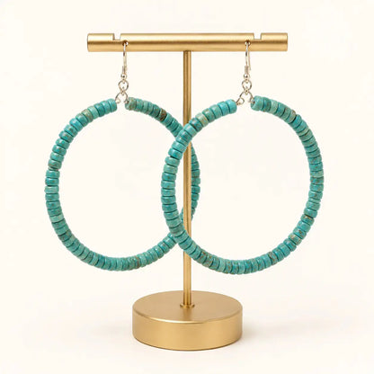 Handcrafted turquoise statement hoop earrings