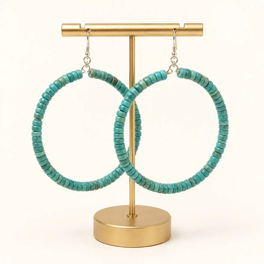 Handcrafted turquoise statement hoop earrings