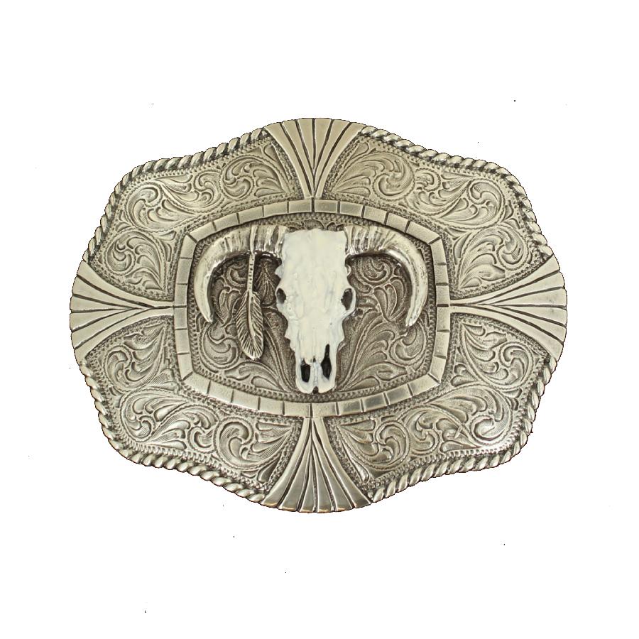 Nocona Men's Rope Edge White Steer Skull Belt Buckle