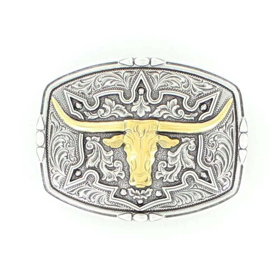 Nocona Men's Western Longhorn Rectangular Belt Buckle Last Rodeo Western Wear & Hat Bar