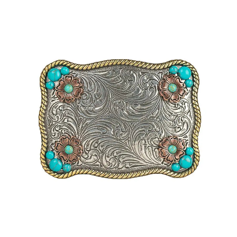 Nocona Ladies Flower Accent & Turquoise Stones Belt Buckle Last Rodeo Western Wear & Hat Bar