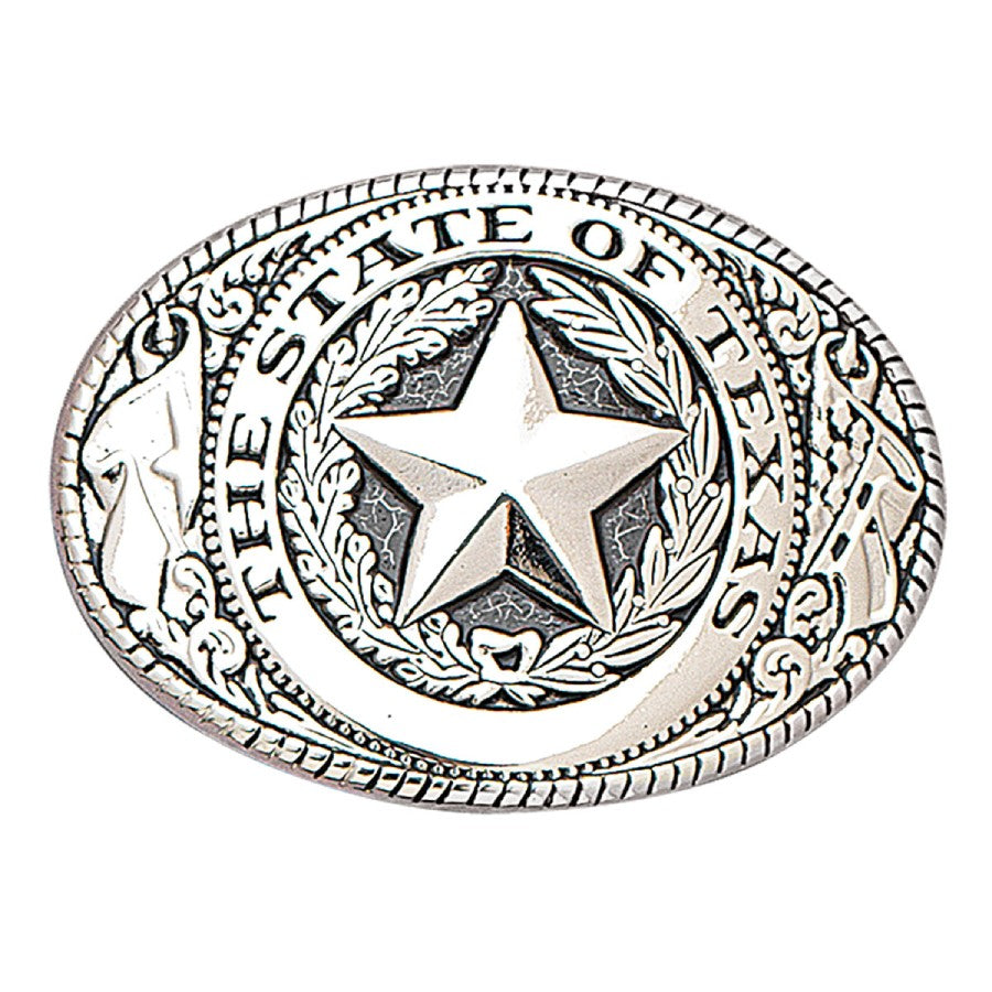 Antique Silver Oval Texas Seal Belt Buckle – Style 37004