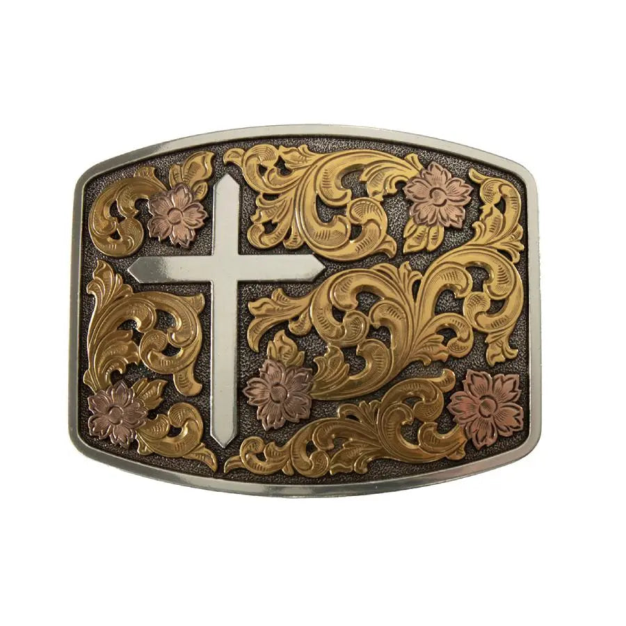Nocona Men's Rectangle Floral Cross Belt Buckle Last Rodeo Western Wear & Hat Bar