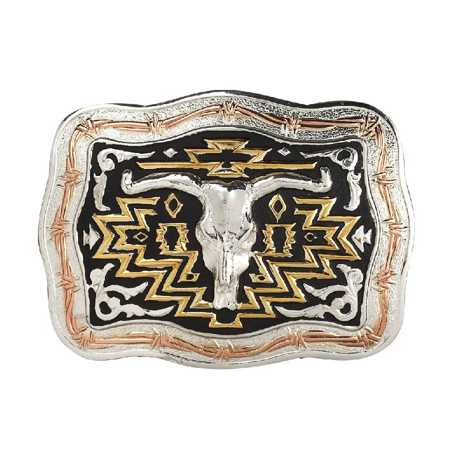 Crumrine Longhorn Skull Rectangle Belt Buckle Last Rodeo Western Wear & Hat Bar