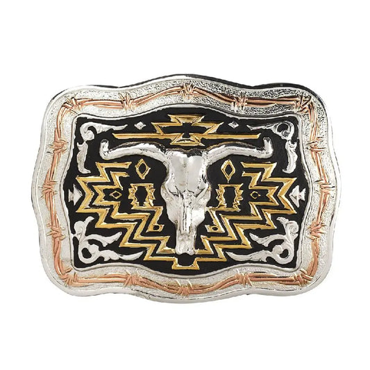 Crumrine Longhorn Skull Rectangle Belt Buckle Last Rodeo Western Wear & Hat Bar