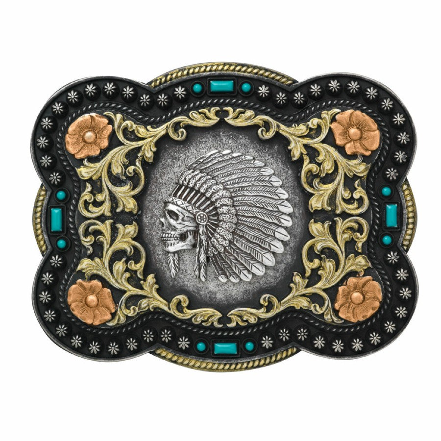 Nocona Indian Chief Skull Belt Buckle – Style 37038