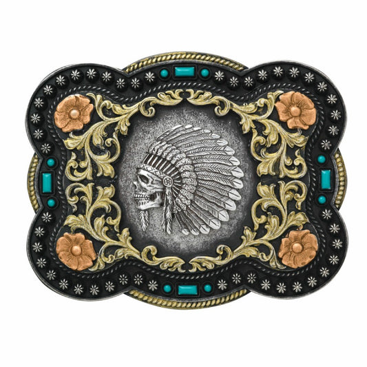 Nocona Indian Chief Skull Belt Buckle – Style 37038