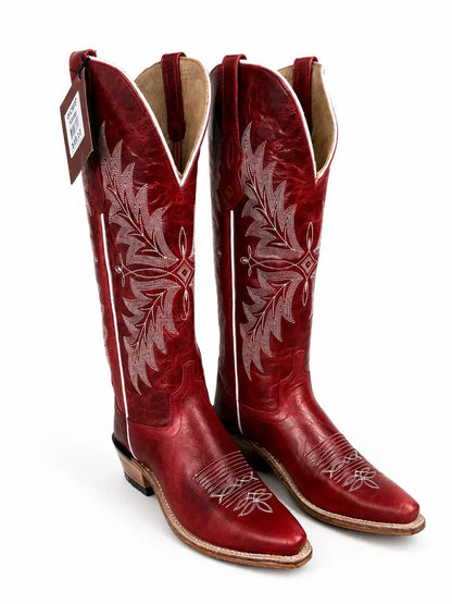 Women’s tall red western boots side view