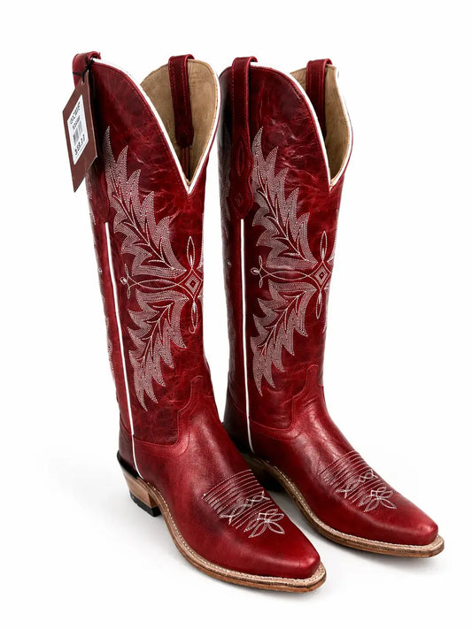 Women’s tall red western boots side view