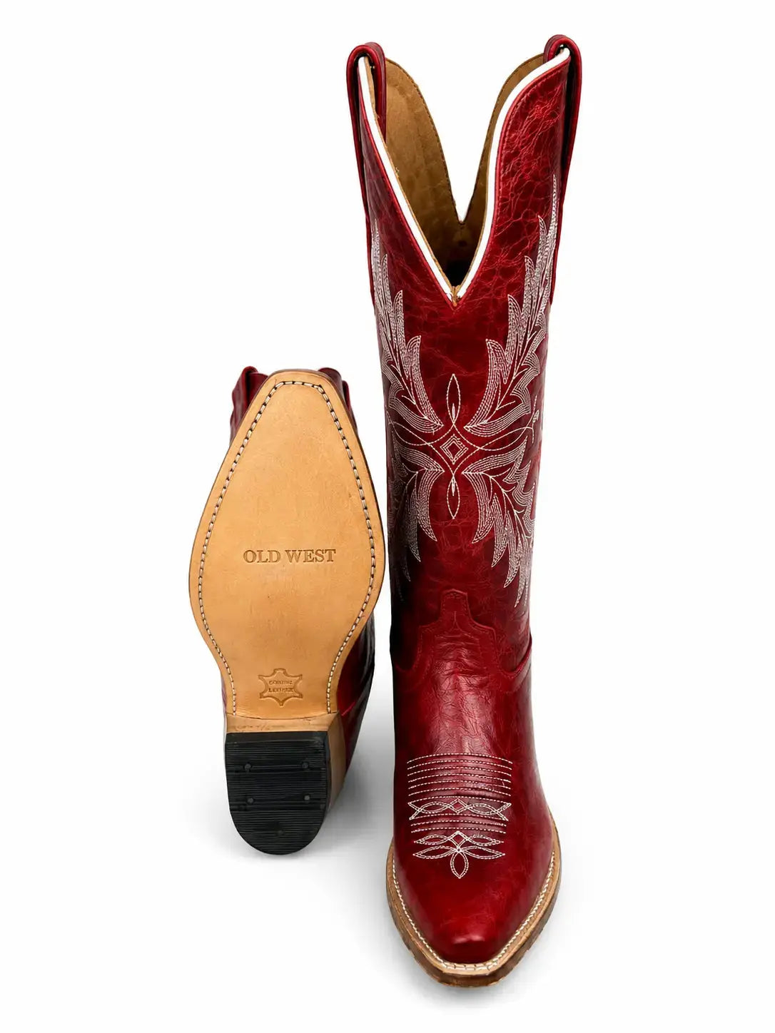 Red cowhide leather snip toe cowboy boots