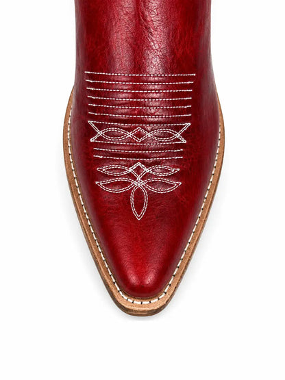 Old West Women’s Tall Red Snip Toe Western Boots – Red Cowhide Leather Red Red Toe