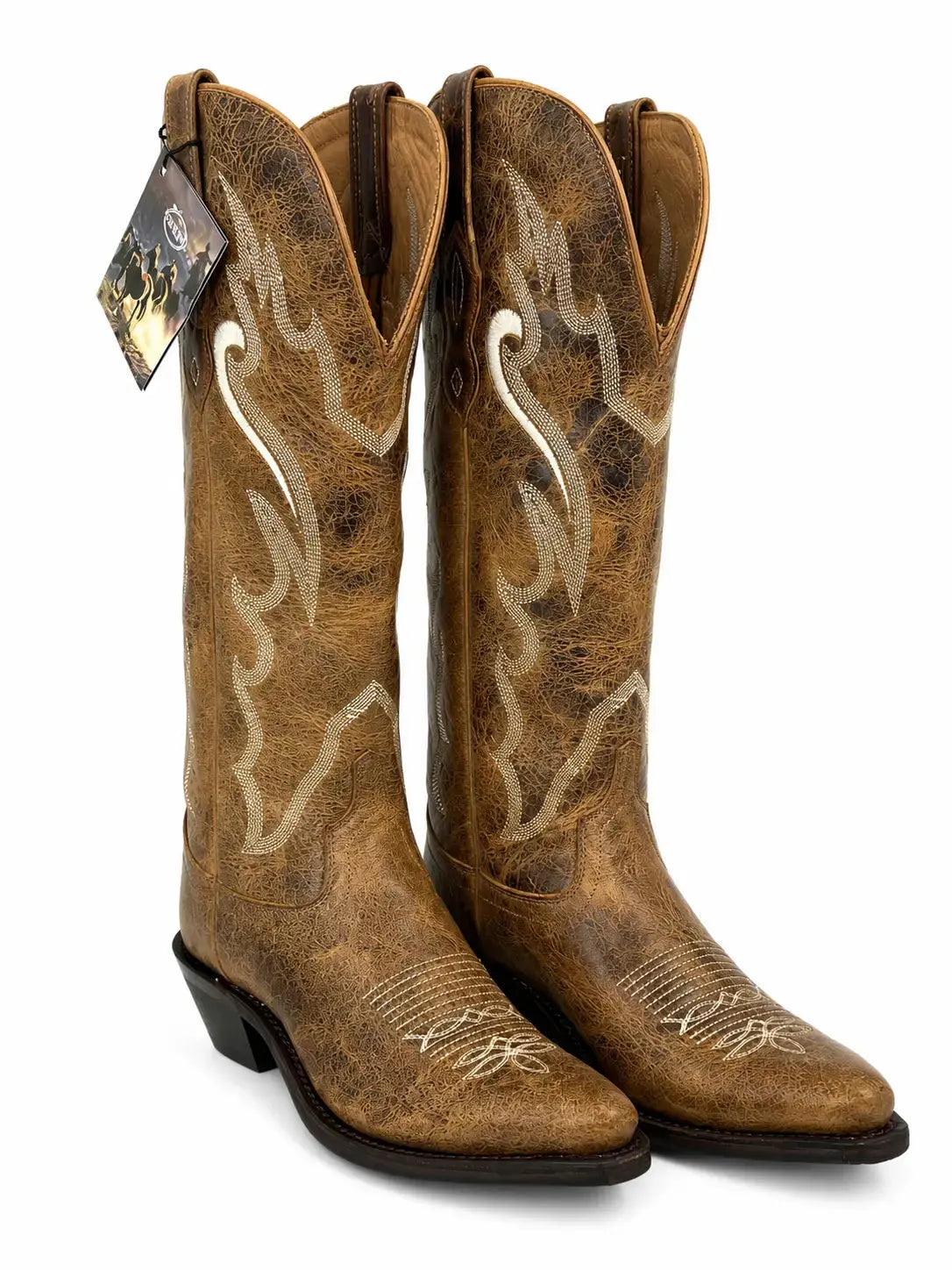 Old West Women’s Tall Tan Snip Toe Western Boots Side