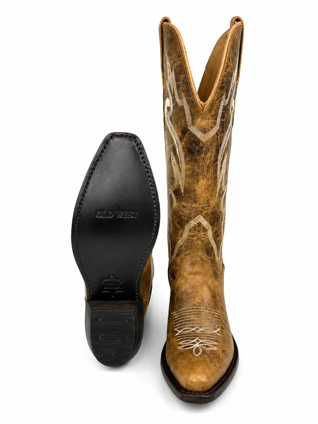 Old West Women’s Tall Tan Snip Toe Western Boots Bottom