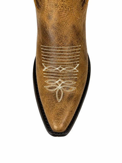 Old West Women’s Tall Tan Snip Toe Western Boots Bottom Toe