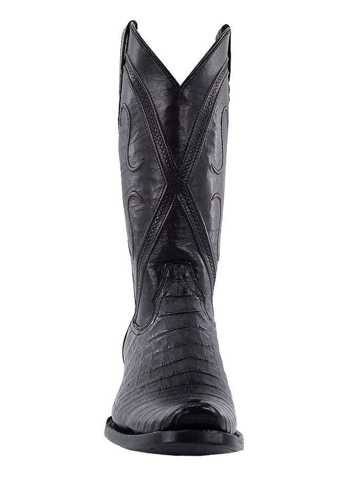 R. Watson RW2002-1 black cherry caiman belly boots full front view