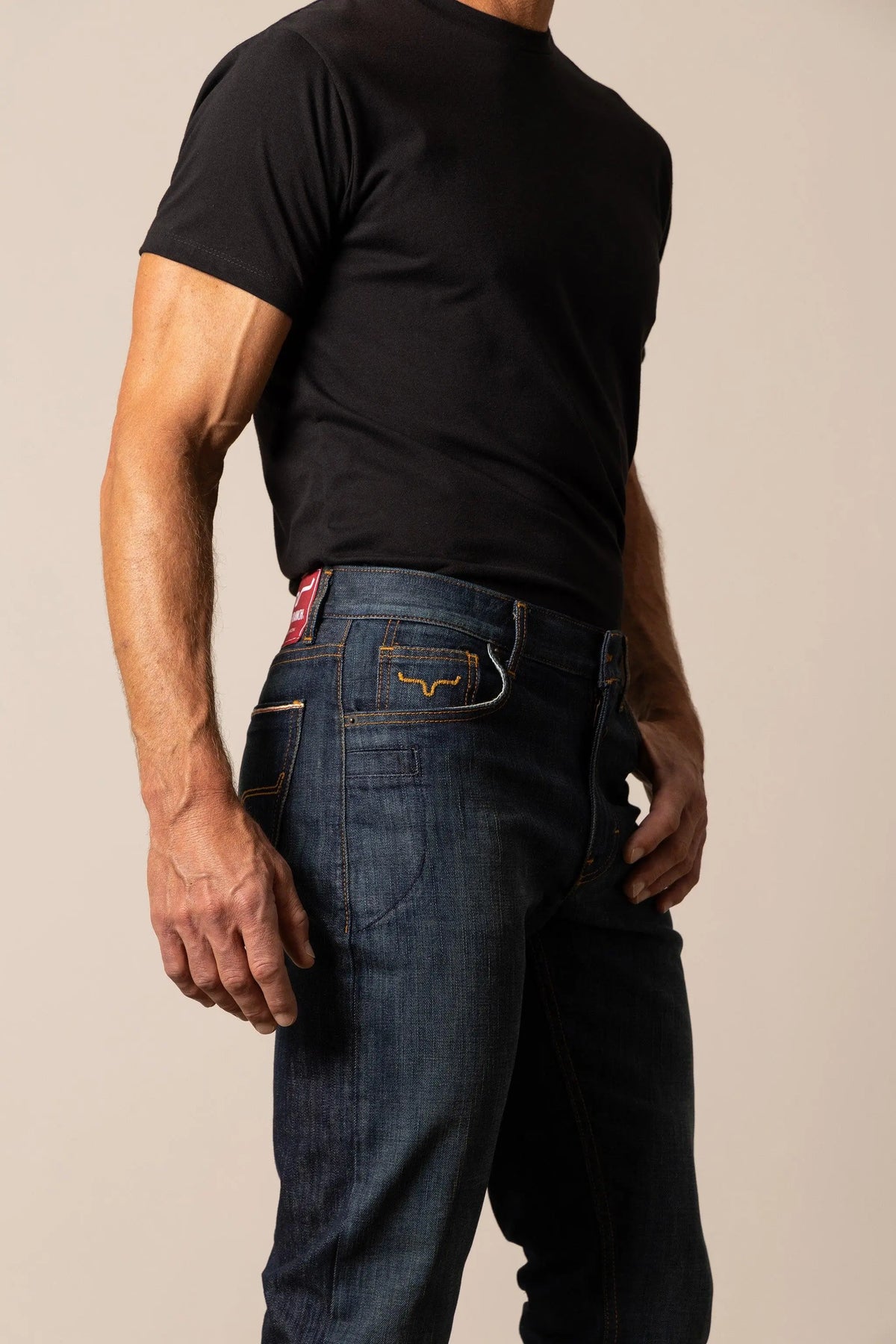 Kimes Ranch Roger jeans with embroidered Kimes Ranch logo on back pocket