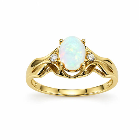 Royal Natural Opal Diamond Ring – 14K Gold
