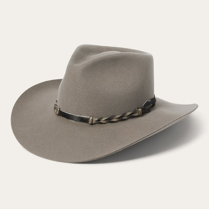 Stetson Drifter Stone cowboy hat side profile with pinch front crown