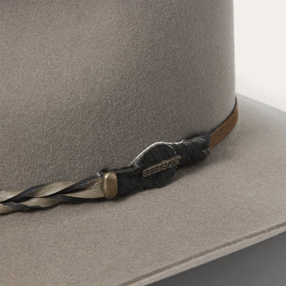 Inside of Stetson Drifter showing leather sweatband and satin liner
