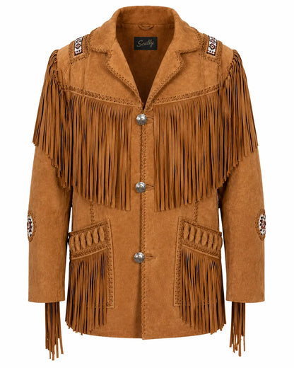 Scully Men’s Bourbon Boar Suede Fringe Western Coat with Beaded Trim Last Rodeo Western Wear & Hat Bar