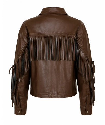 Brown Leather Tassel Jacket MYS Wholesale Inc