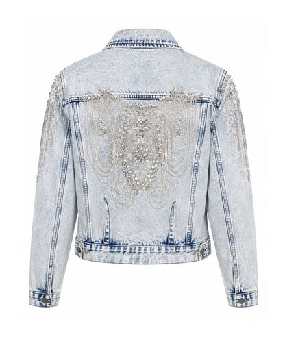 Angel Wings Embellished Denim Jacket Blue B