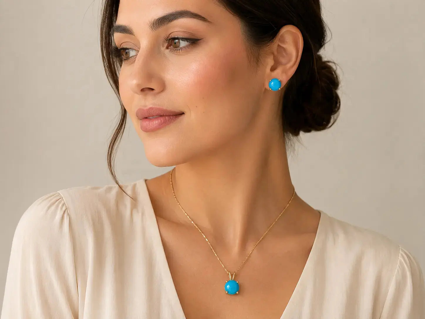 Natural turquoise jewelry set with 14K gold finish