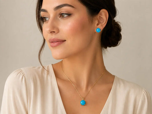 Natural turquoise jewelry set with 14K gold finish