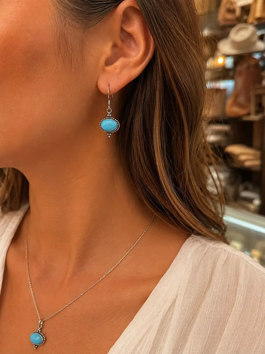 Sterling silver turquoise drop earrings close view