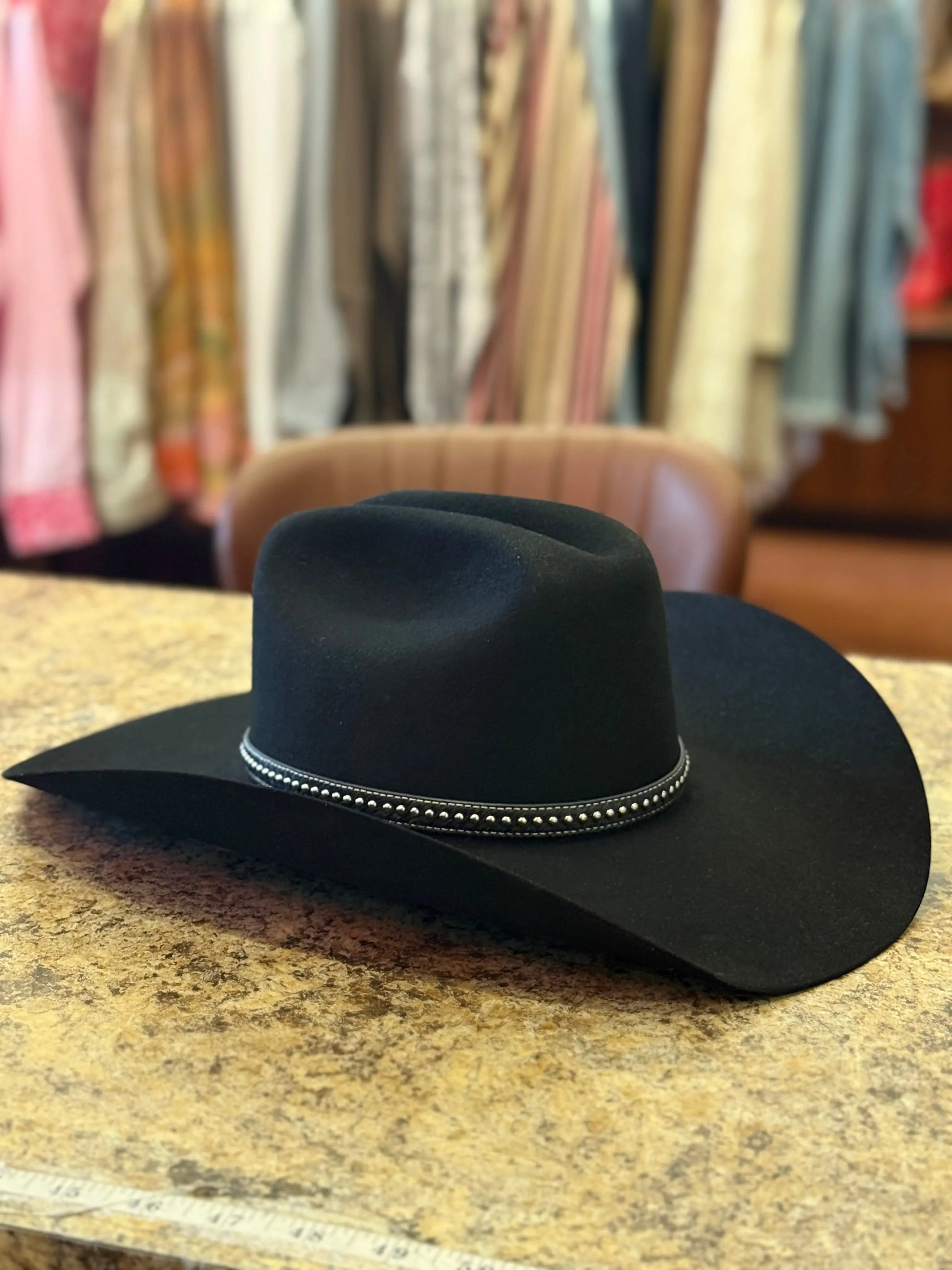 Stetson 6X Cowboy Hat Black with Custom Horsehair & Silver Stud Hat Band 5