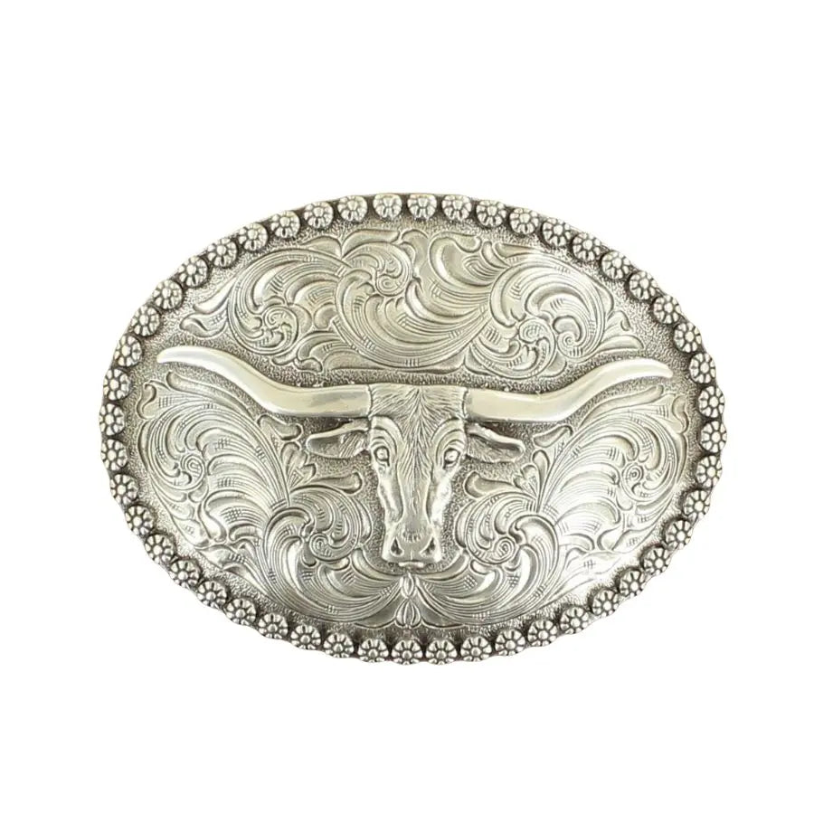 Nocona Men's Longhorn Silver Oval Belt Buckle Last Rodeo Western Wear & Hat Bar
