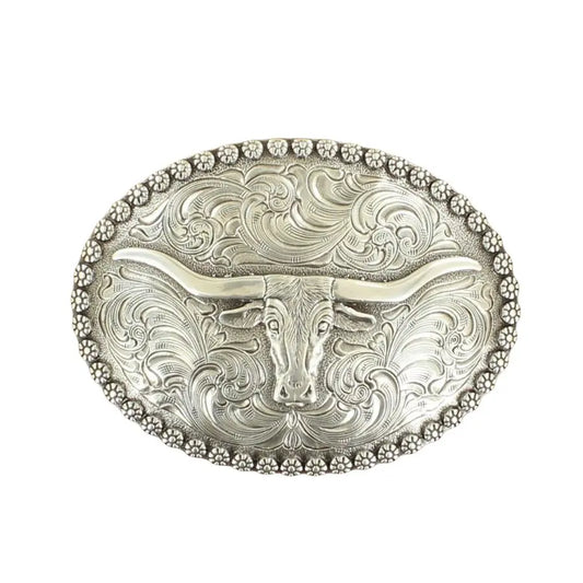 Nocona Men's Longhorn Silver Oval Belt Buckle Last Rodeo Western Wear & Hat Bar