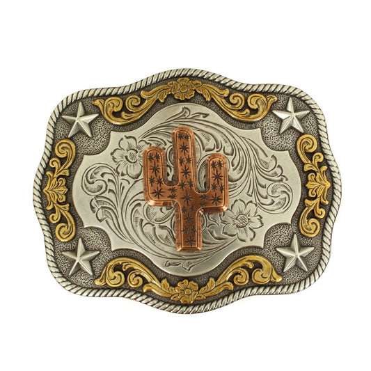 Nocona Rectangle Rope Edge Copper Cactus Belt Buckle