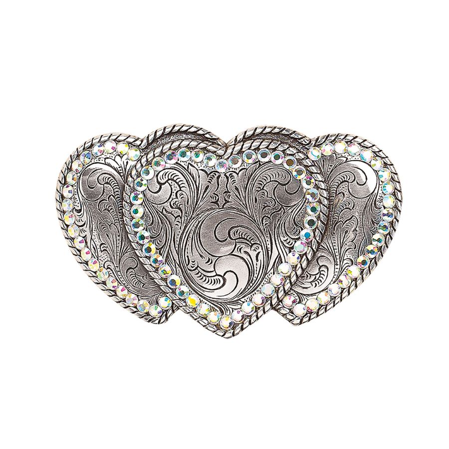Blazin Roxx Triple Hearts Bedazzled Belt Buckle