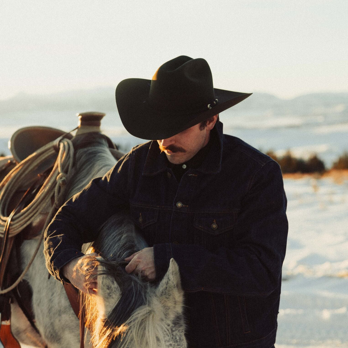Stetson Corral black buffalo felt hat worn outdoors