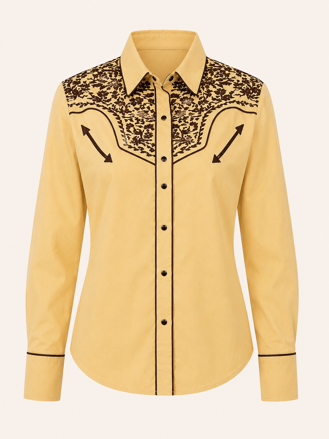 Women’s Yellow & Brown Embroidered Western Shirt Last Rodeo Western Wear & Hat Bar