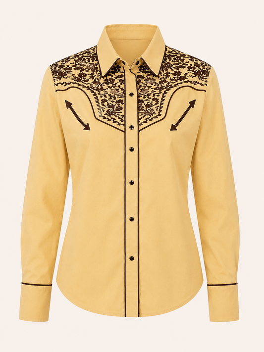 Women’s Yellow & Brown Embroidered Western Shirt Last Rodeo Western Wear & Hat Bar