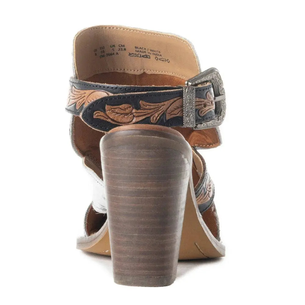 Women’s Hair On Cowhide Western Mule Heels  Hand Tooled Strap Statement Heel Myra Bag