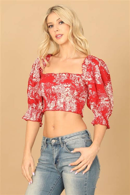 Cowgirl Sunset Puff Sleeve Crop Top