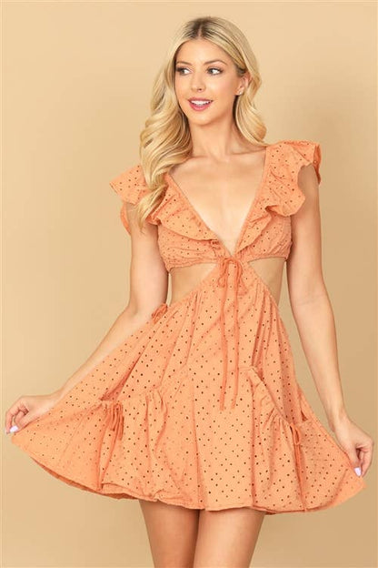 Ruffle Cut-Out Mini Dress