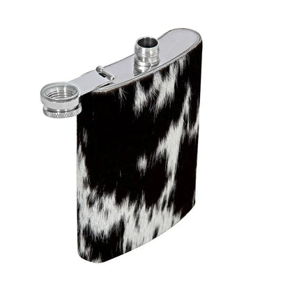 Western Hair-On Cowhide Flask – 8 oz Stainless Steel Cowboy Flask Last Rodeo Western Wear & Hat Bar