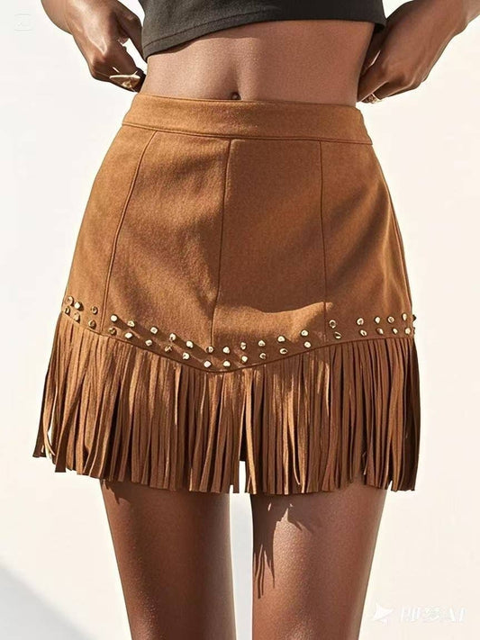 Dusty Trails Suede Fringe Skirt